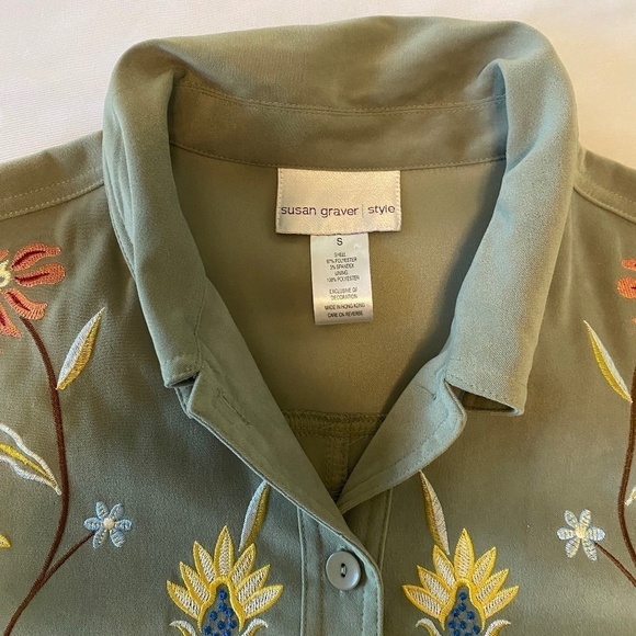 Susan Graver Floral Embroidered Faux Suede Button‎ Front Shirt Jacket Shacket- S - Picture 7 of 8